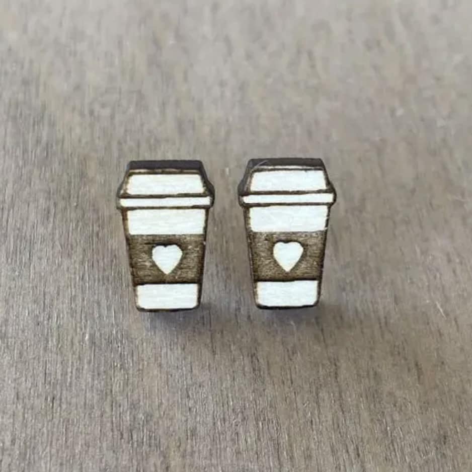 Coffee Cup Wood Stud Earrings - Limited Edition