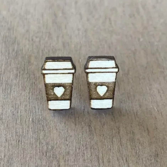 Coffee Cup Wood Stud Earrings - Limited Edition