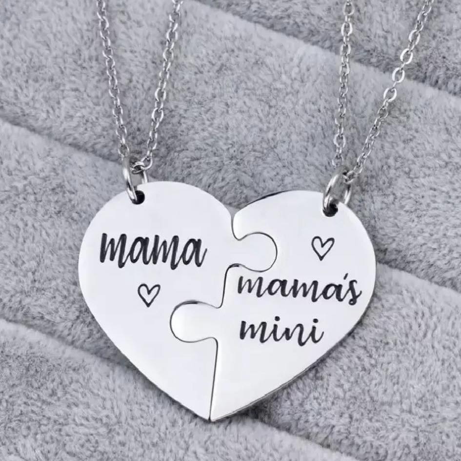 Mama and Mama’s Mini Puzzle Heart Necklace Set (2 Necklaces)