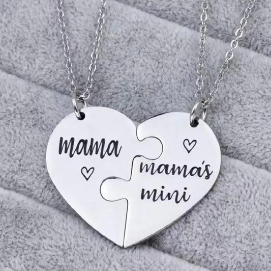 Mama and Mama’s Mini Puzzle Heart Necklace Set (2 Necklaces)