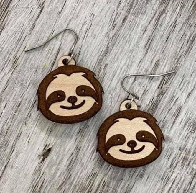 Sloth Wood Dangle Earrings - Limited Edition