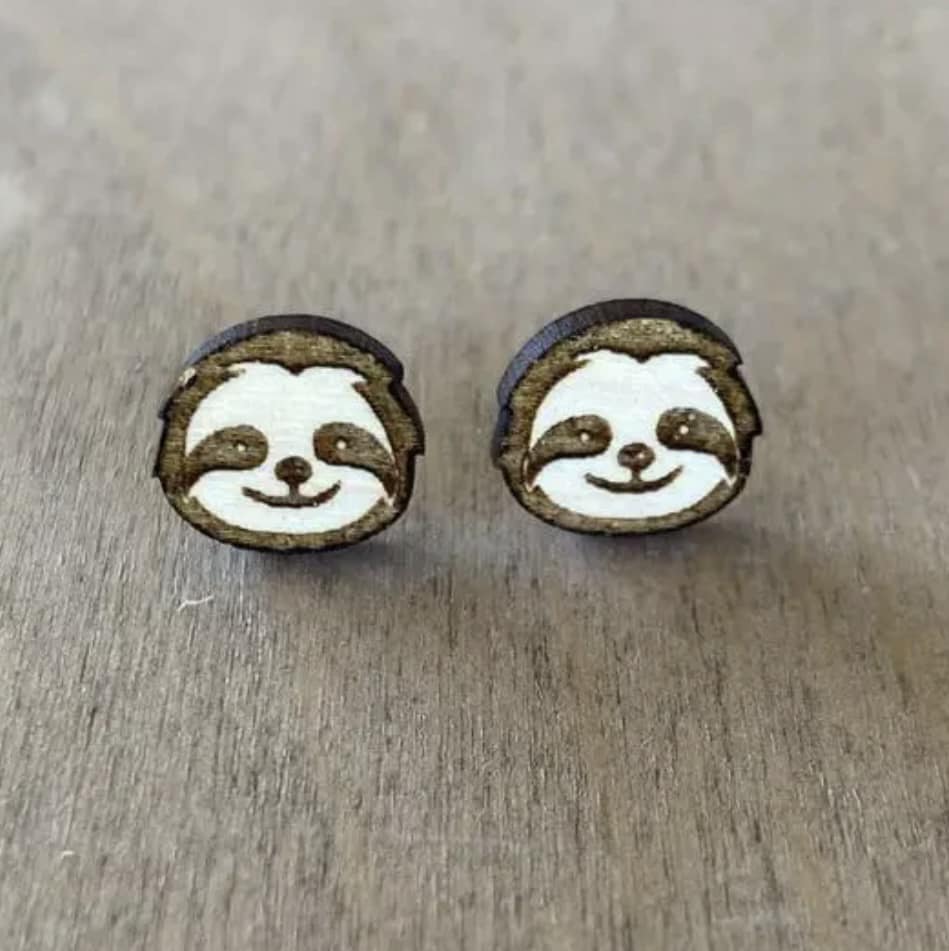 Sloth Wood Stud Earrings - Limited Edition