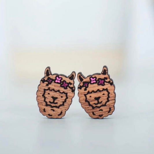 Llama Love Wooden Stud Earrings - Limited Edition