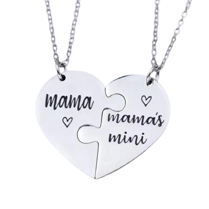 Mama and Mama’s Mini Puzzle Heart Necklace Set (2 Necklaces)