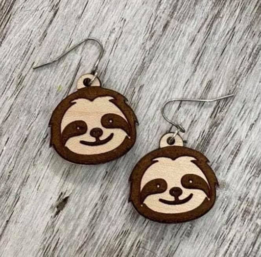 Sloth Wood Dangle Earrings - Limited Edition