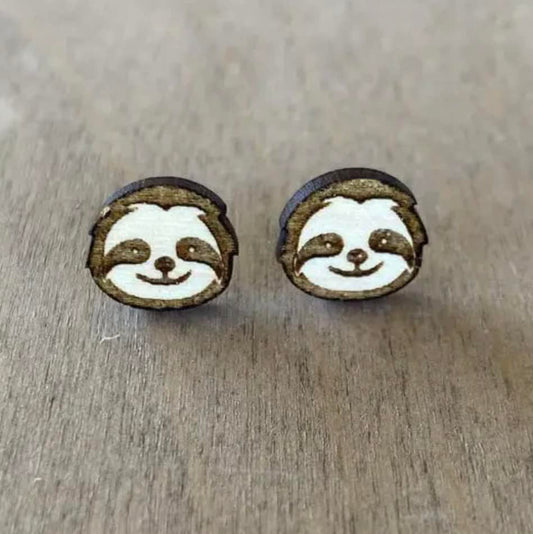 Sloth Wood Stud Earrings - Limited Edition